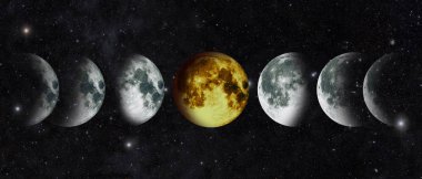 Gece gökyüzünde ay ay döngüsü. NASA.