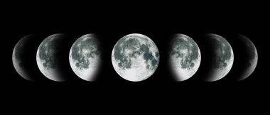 Gece gökyüzünde ay ay döngüsü. NASA.