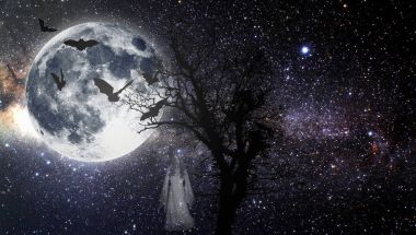 Cadılar Bayramı. Yıldızlı gökyüzü. İyi geceler. Hayalet.