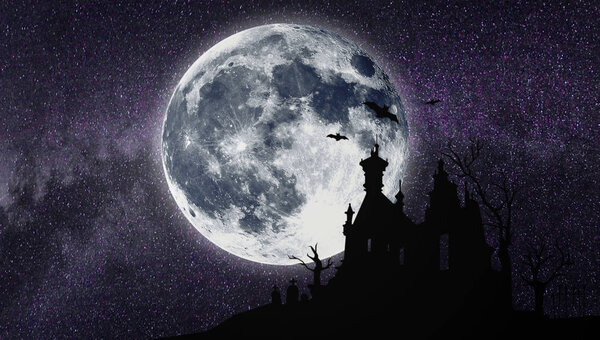 Хэллоуин. Звездный небосклон. заброшенный дом
