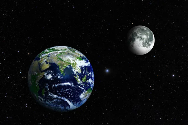 De aarde en de maan. Zeer gedetailleerd beeld, met inbegrip van de elementen die zijn ingericht door de Nasa. — Stockfoto