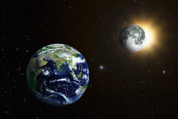 지구와 달입니다. Nasa에서 제공 하는 요소를 포함 하 여 매우 상세한 이미지. — 스톡 사진