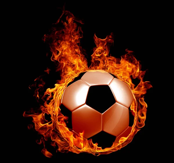 足球球在图像火灾火焰黑色背景 — 图库照片