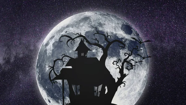 Halloween. Ciel étoilé. Bonne nuit. la maison abandonnée . — Photo