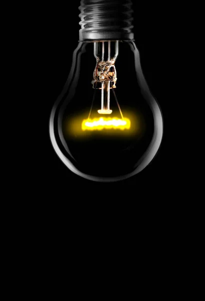 Light bulb turned on, black background.