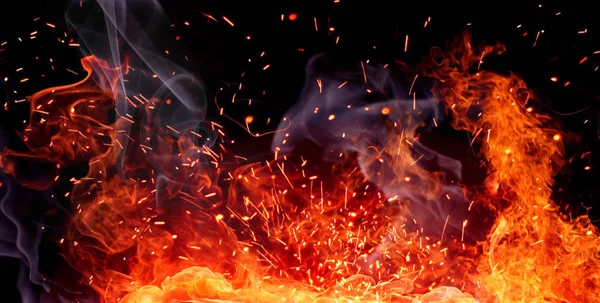 Firestorm textuur. Bokeh licht op zwarte achtergrond, schot van vlieg — Stockfoto