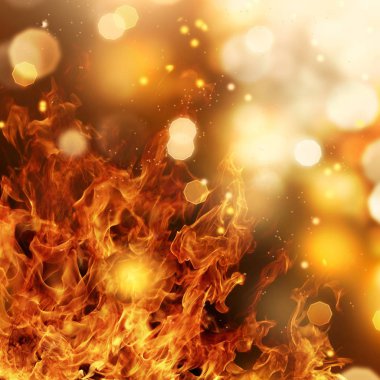 Yangının neden olduğu fırtına doku. Bokeh sinek ateş, siyah arka plan üzerinde ışıklar