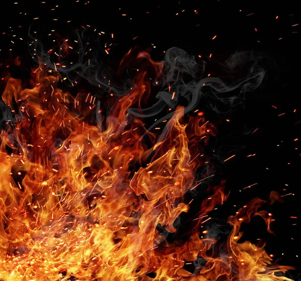 Firestorm texture. Bokeh lights on black background, shot of fly — Stock Photo, Image