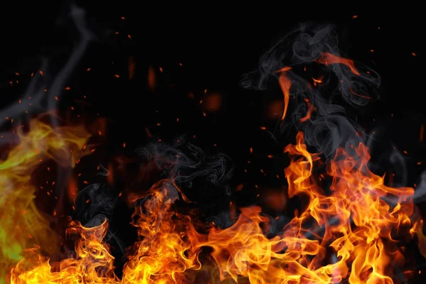 Textur des Feuers auf schwarzem Hintergrund. — Stockfoto