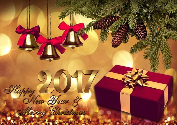 Happy New Year & Merry Christmas. New Year's kaart. Kerstkaart. — Stockfoto