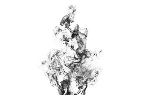 Abstract black smoke swirls over white background — Stock Photo, Image