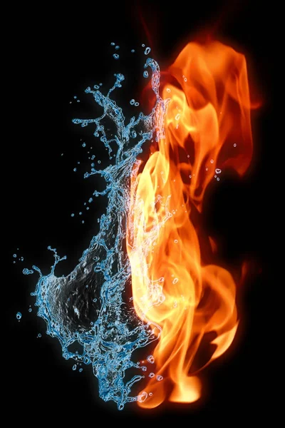 Fire and water on a black background. — Stock Photo, Image