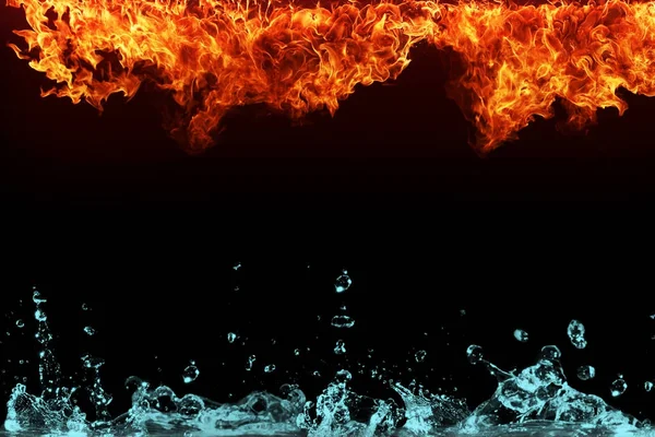 Symbool van water en vuur energie, geïsoleerd op zwarte achtergrond. — Stockfoto