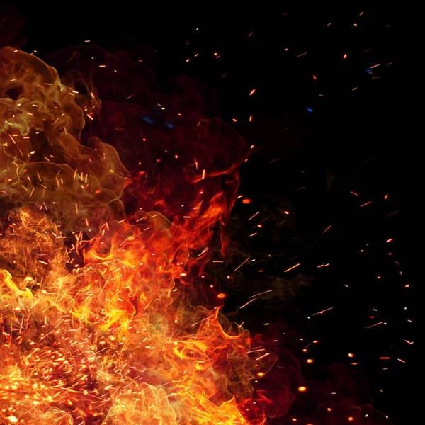Огненный Шторм Текстура Черном Фоне Выстрел Летящего Огня Искры Воздухе — стоковое фото