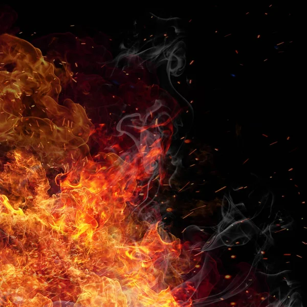 Firestorm Textur Svart Bakgrund Skjuten Flygande Brand Gnistor Luften — Stockfoto