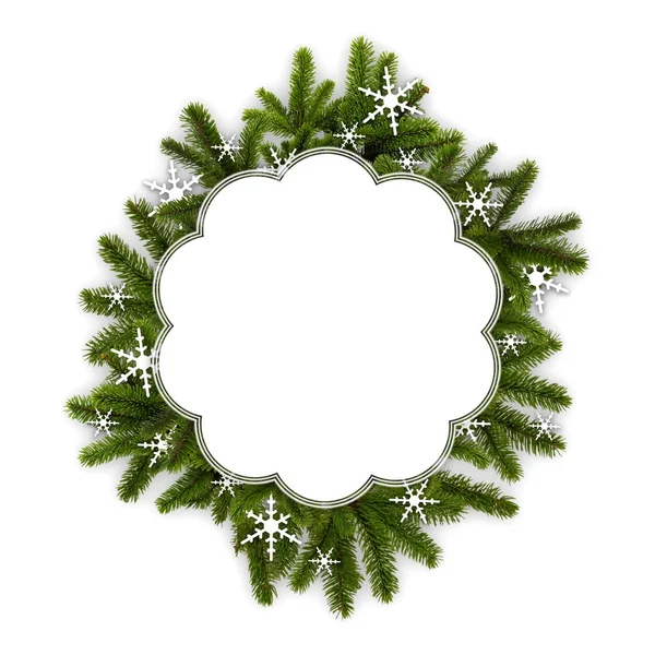 Jedle Větve Bílém Pozadí Vánoční Krajina — Stock fotografie