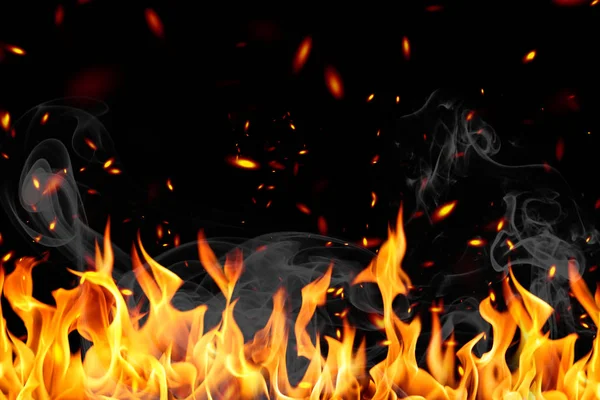 Brandende Vlammen Zwarte Achtergrond — Stockfoto