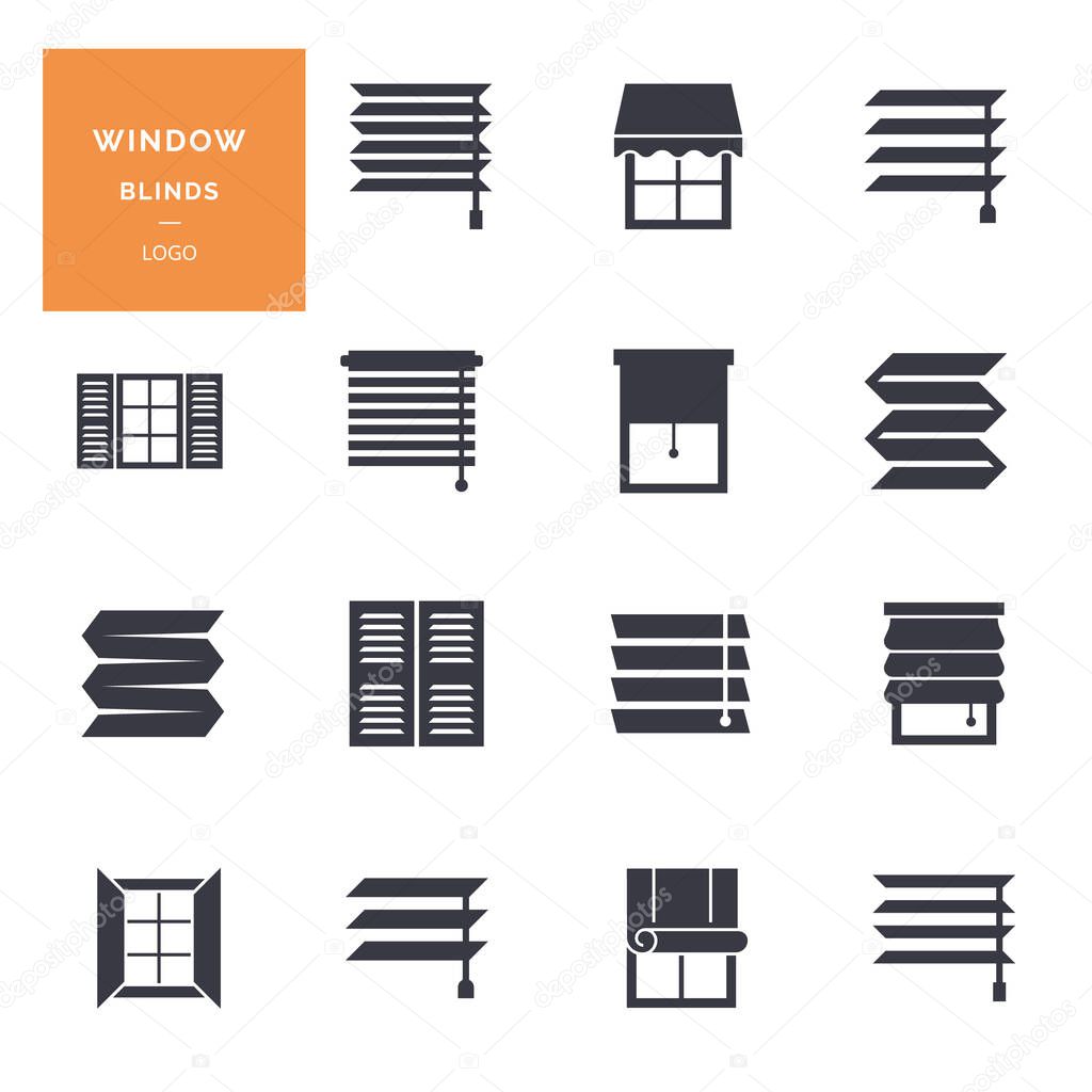 Vector isolated icons set of window blinds vector glyph icons. Logotype collection.