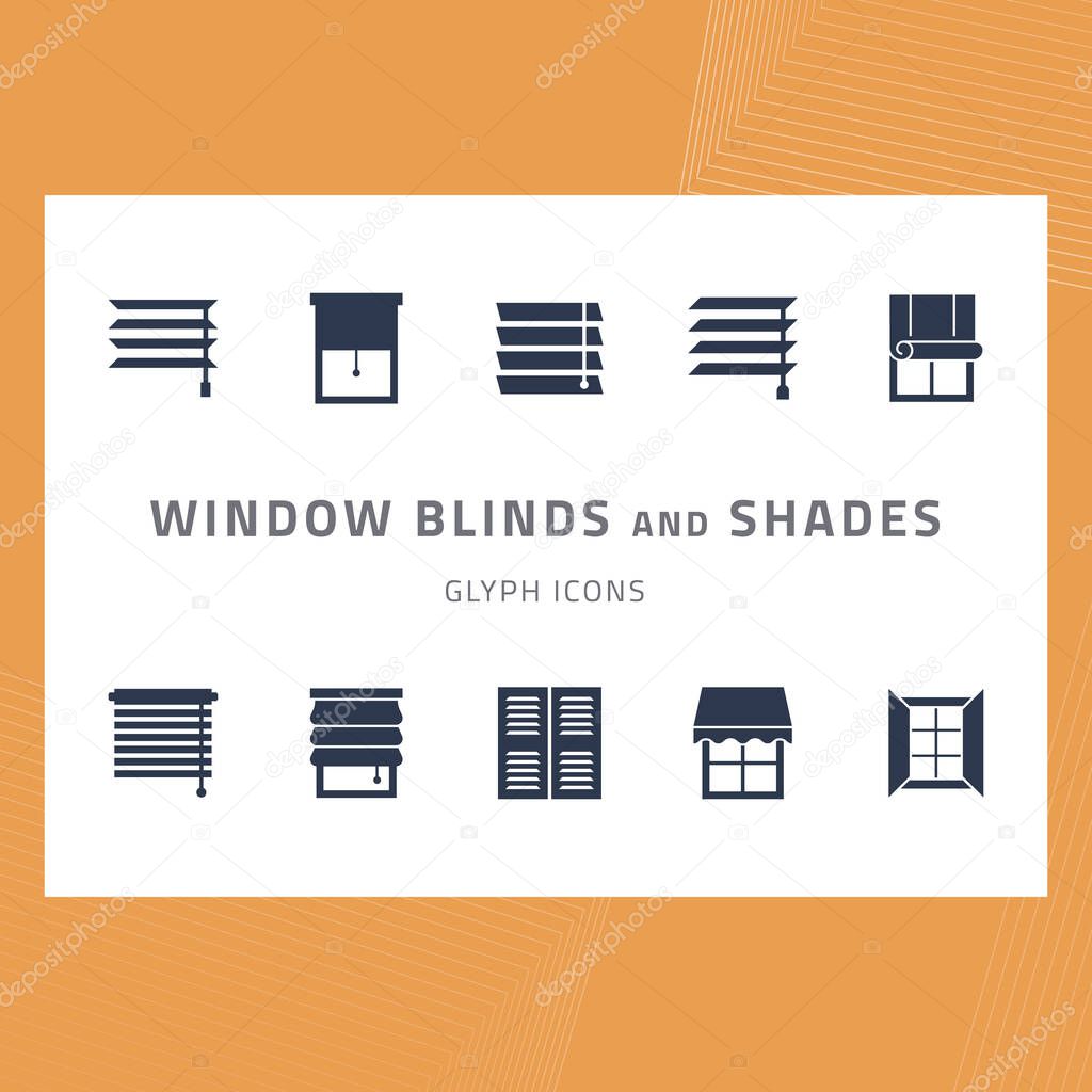 Vector glyph icons set window blinds and shades