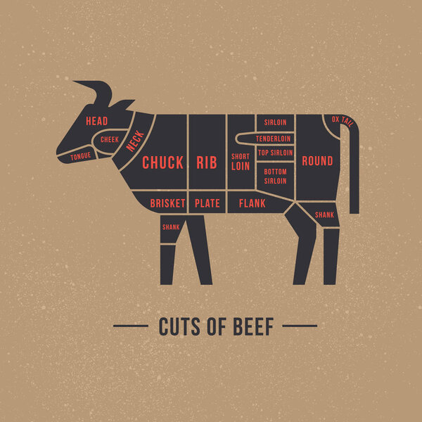 Cutting beef meat painted in a vector.