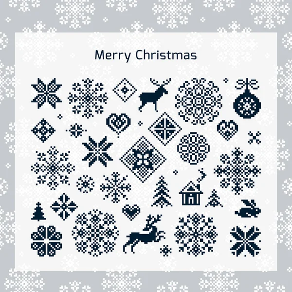 Christmas vector icon set with pattern in background for print, web, and prints. — Stock Vector
