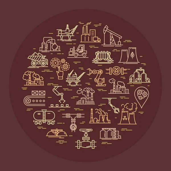 Concept vectoriel circulaire composé d'icônes linéaires sur un thème industriel . — Image vectorielle