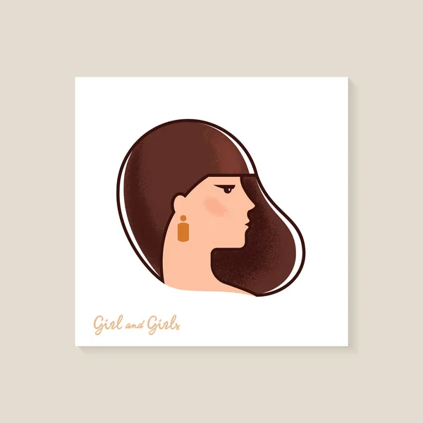 Eine Nahaufnahme eines Logos. Hochwertige Farbvektordarstellung einer Frau im Profil mit Laterings. — Stockvektor