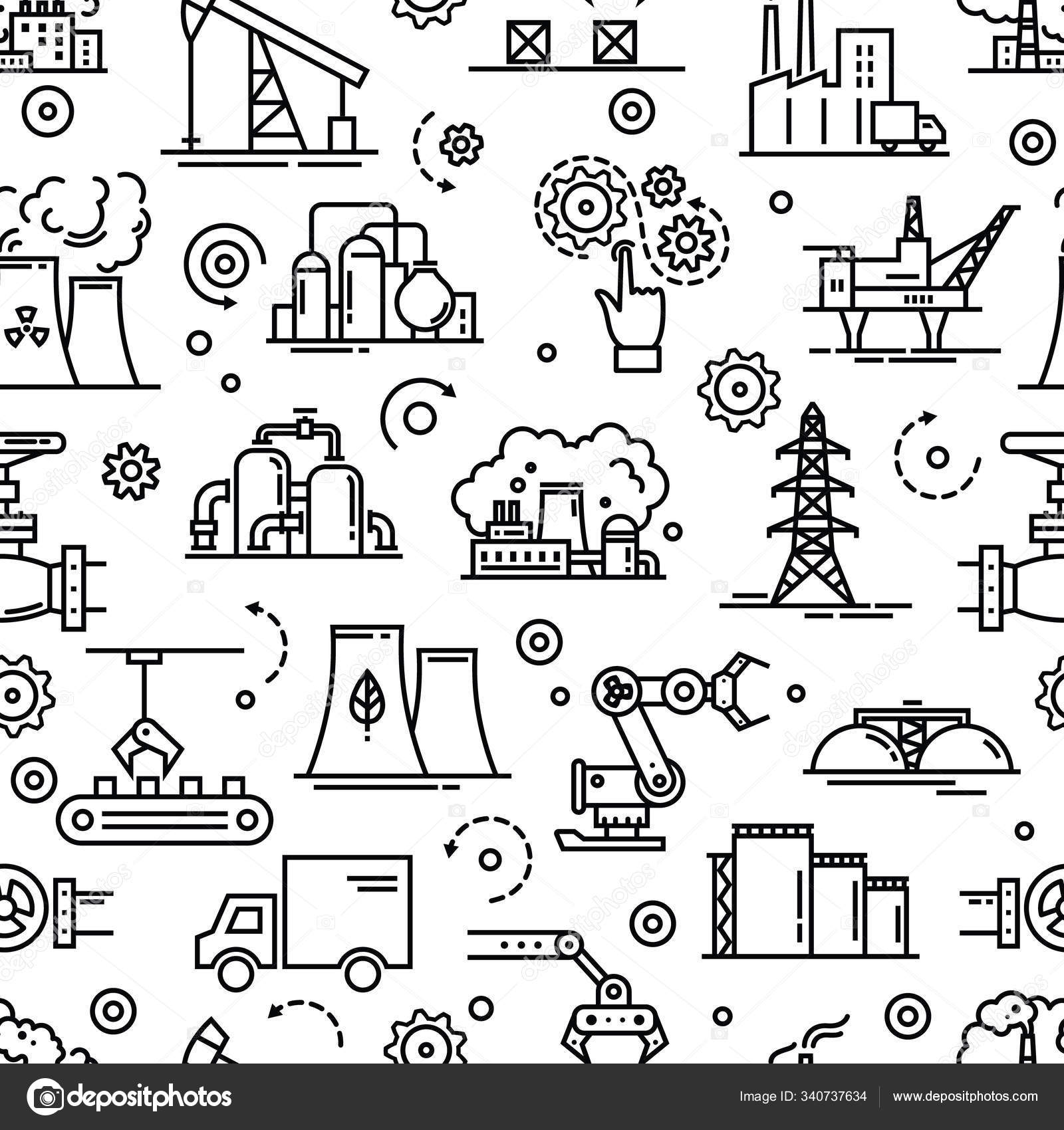 White and black vector seamless industrial pattern Stock Vector Image ...