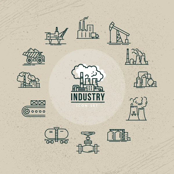 Un ensemble d'icônes vectorielles industrielles dans un style linéaire pour un logo ou infographie — Image vectorielle