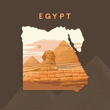 Giza 'daki Büyük Sfenks' in vektör çizimi Mısır piramitleriyle birlikte Mısır haritasına kazındı.
