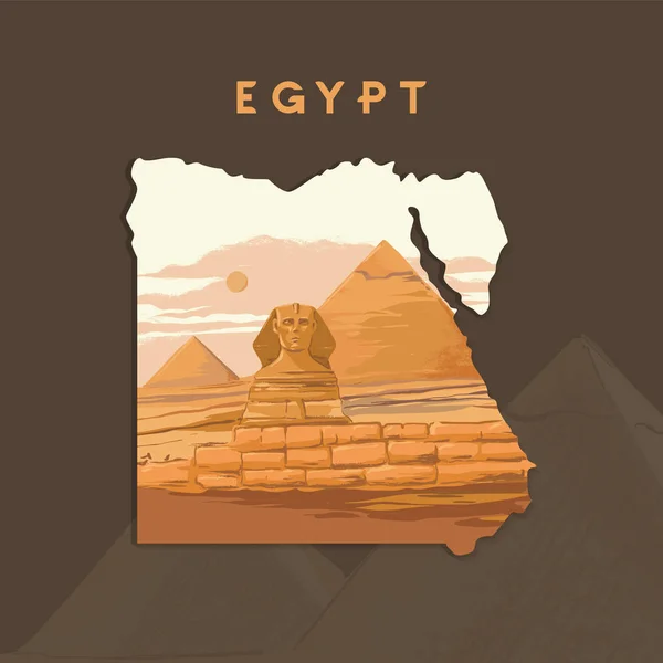 Ilustración vectorial de la Gran Esfinge en Guiza inscrita en el mapa de Egipto con las pirámides de Egipto — Archivo Imágenes Vectoriales