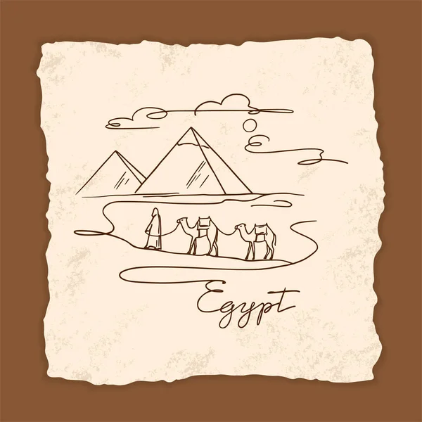 Vector icon of Great Sphinx of Giza isolated on the hand-drawn vector illustration of the pyramids. — Stock Vector