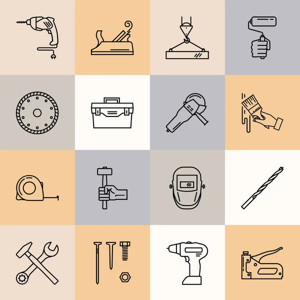 Un ensemble d'icônes d'outils de travail pour les constructeurs — Image vectorielle