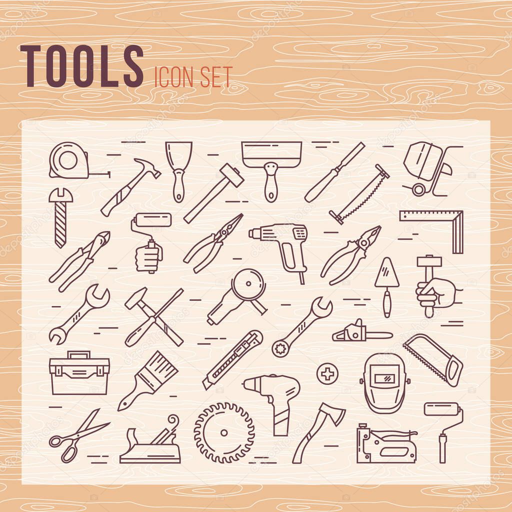 Tools icon set of working tools for builders