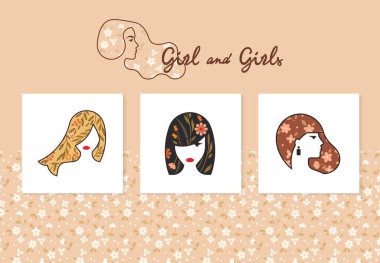 Kadınlara ait siluetlerin doğrusal bir şekilde kusursuz dizilimi. Vektör gürültülü arkaplanda.