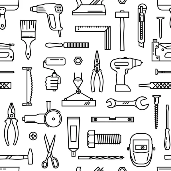 A seamless pattern of various tools for construction — Stock Vector