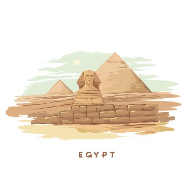 Giza, Sfenks, Mısır piramidinin elle çizilmiş renkli el çizimi vektör çizimleri..
