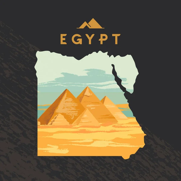 Illustration vectorielle du Grand Sphinx de Gizeh inscrite sur la carte de l'Egypte avec les pyramides d'Egypte — Image vectorielle