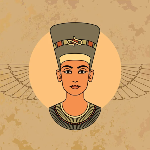 Une image vectorielle colorée de la reine d'Egypte profil Néfertiti isolé sur un fond . — Image vectorielle