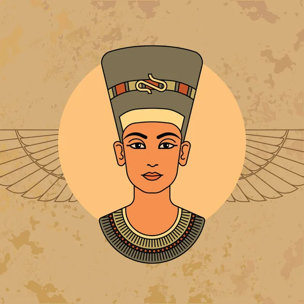 Ein buntes Vektorbild der Königin von Ägypten Nofretete Profil isoliert auf einem Hintergrund. — Stockvektor