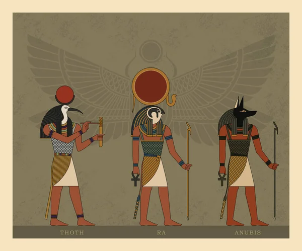 Ilustración de los dioses y símbolos del antiguo Egipto aislados sobre el fondo del escarabajo escarabajo . — Vector de stock