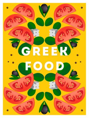 Yunanistan yemek. Poster. Vektör çizim