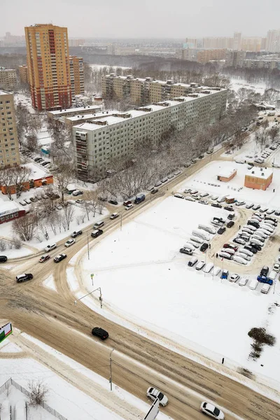 City of Balashikha in winter. View of the urban crossroads. Balashikha, Moscow region, Russia.