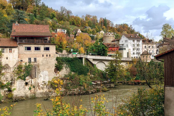 View of old town and Aare river. Town of Brugg, canton of Aargau, Switzerland. — Stock Photo, Image