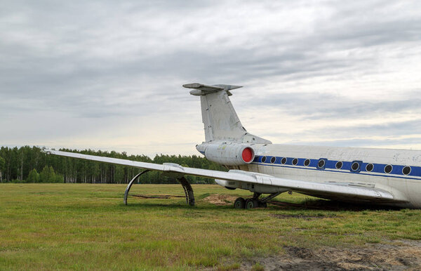 Broken passenger aircraft for training at the training ground of the Noginsk Rescue Center, Moscow region, Russia