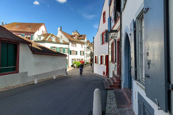 Historical residential houses on the Heuberg street in the district Grossbasel. City of Basel, Switzerland, Europe