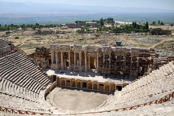 Amfiteater Den Antika Staden Hierapolis Unescos Världsarvslista Pamukkale Provinsen Denizli — Stockfoto