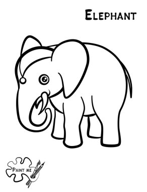 Children's coloring book that says Paint me. Elephant clipart