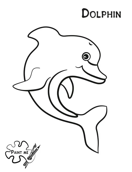 Libro para colorear para niños que dice Píntame. Vida marina. Delfín — Vector de stock