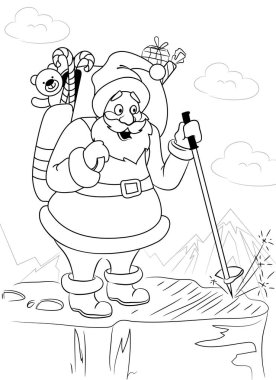 Noel Baba ile seyahat etmek sırt çantası yüksek dağlarda